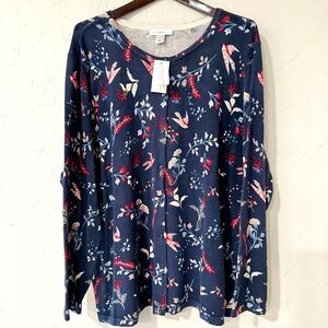 CJ Banks-Women’s Plus Navy Red Floral Bird-Button Down Sweater-Size 3X-NWT
